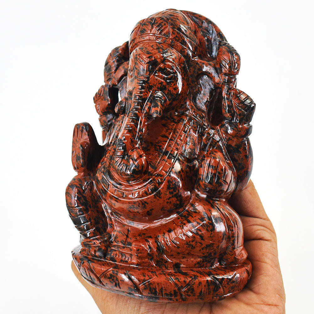 gemsmore:Beautiful Mahogany Jasper Hand Carved Lord Ganesha