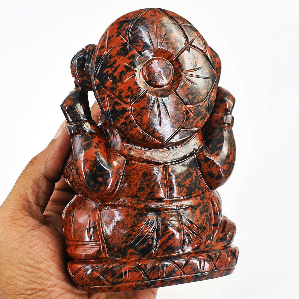 gemsmore:Beautiful Mahogany Jasper Hand Carved Lord Ganesha