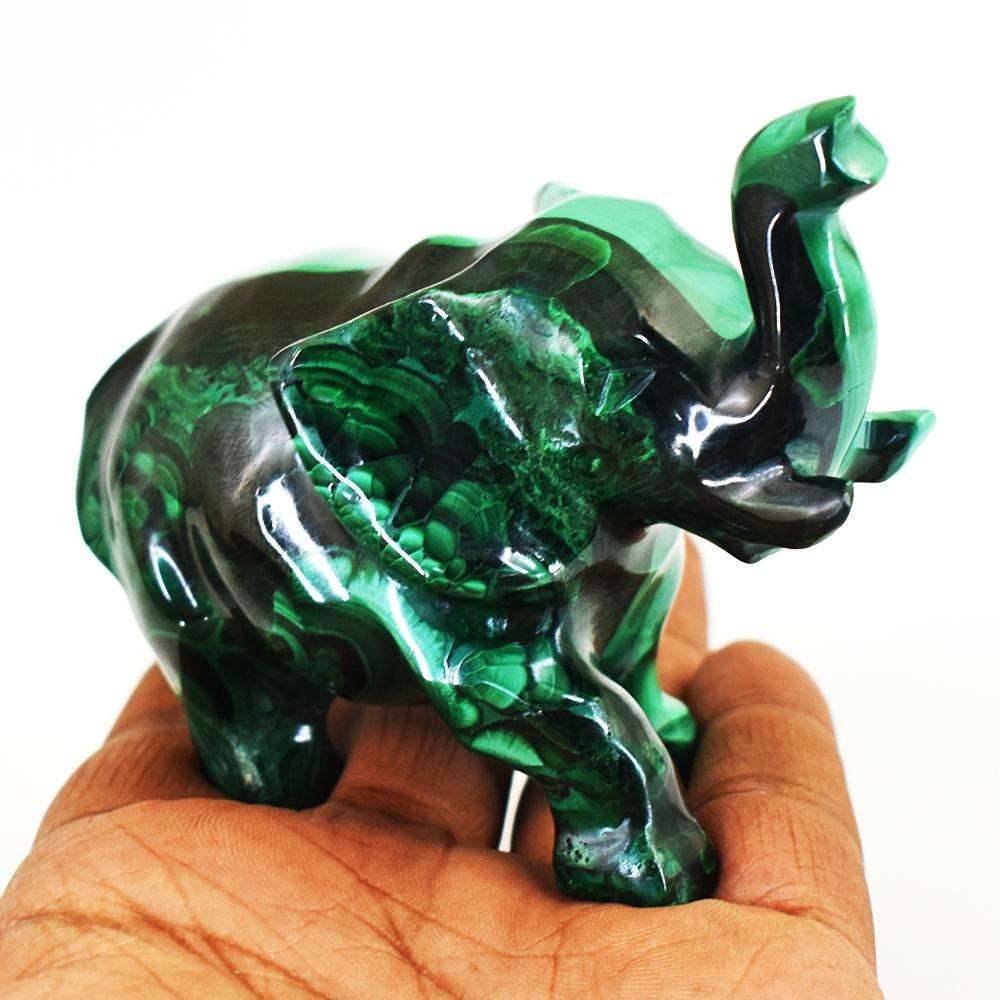 gemsmore:Beautiful Malachite Hand Carved Elephant