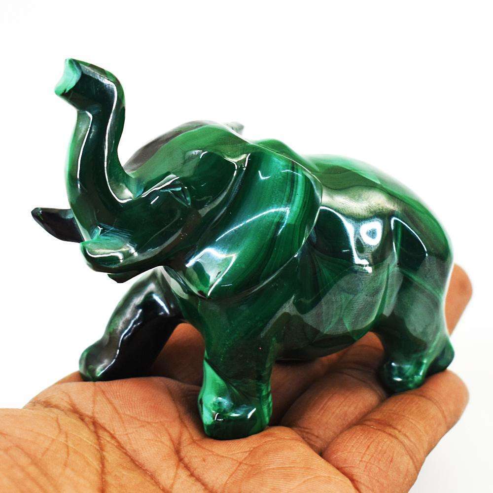 gemsmore:Beautiful Malachite Hand Carved Elephant