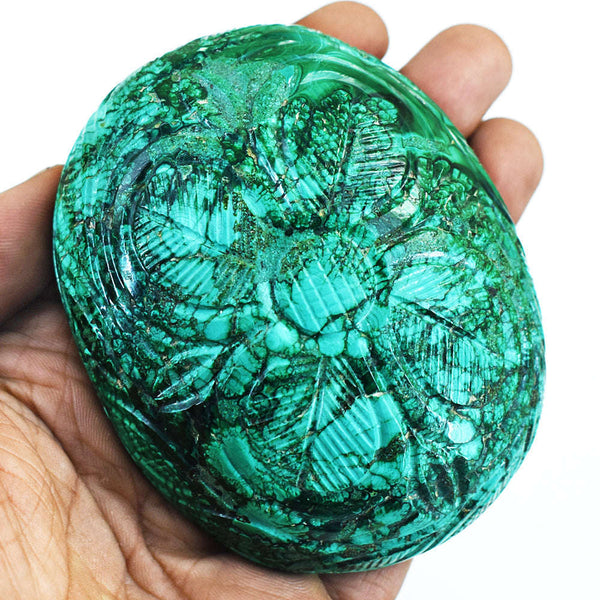 gemsmore:Beautiful Malachite Hand Carved Genuine Crystal Gemstone Carving Mughal Carved Gem