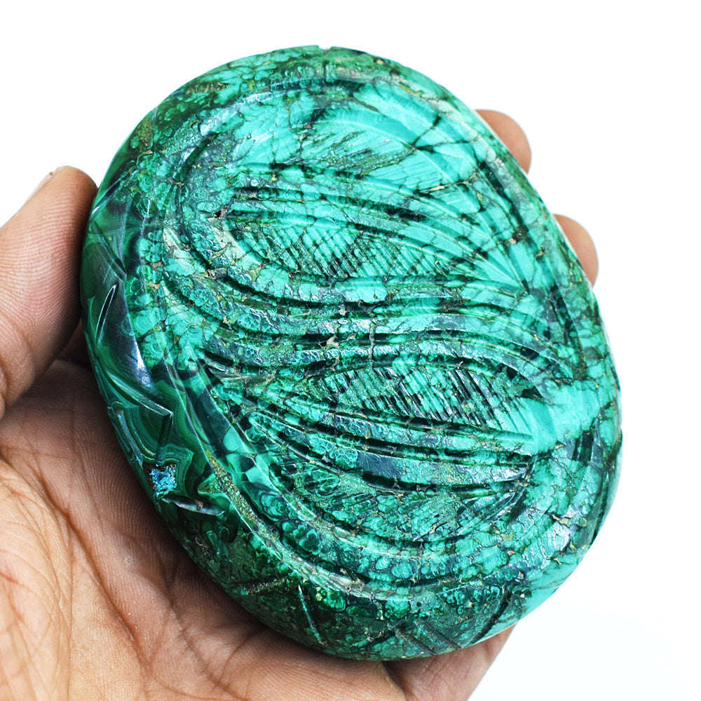 gemsmore:Beautiful Malachite Hand Carved Genuine Crystal Gemstone Carving Mughal Carved Gem