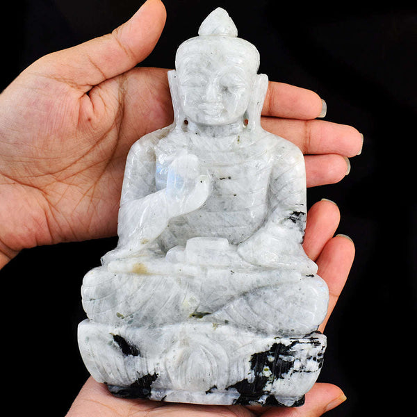 gemsmore:Beautiful Moonstone  Hand Carved Genuine Crystal Gemstone Carving Lord Buddha