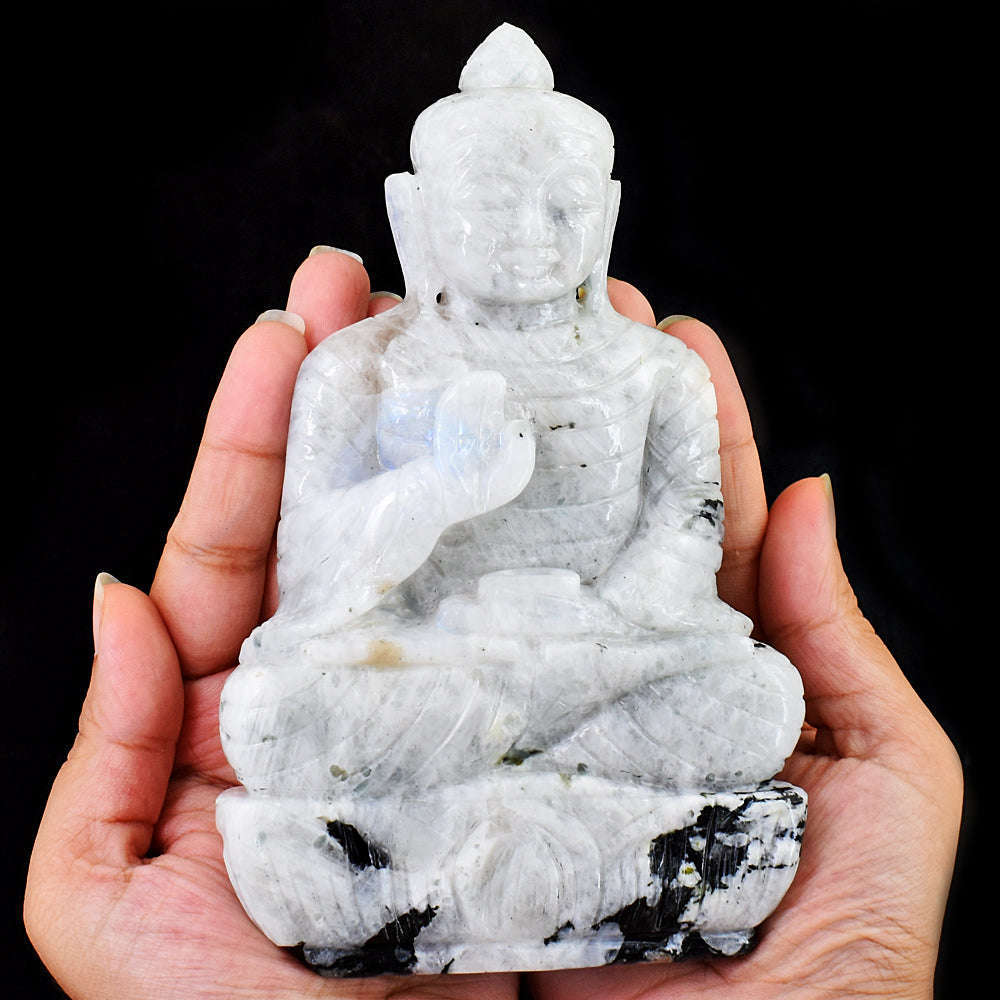 gemsmore:Beautiful Moonstone  Hand Carved Genuine Crystal Gemstone Carving Lord Buddha