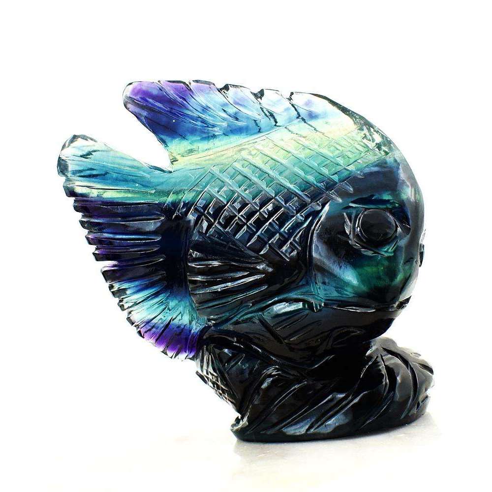 gemsmore:Beautiful Multicolor Fluorite Craftsmen Carved Fish Gemstone