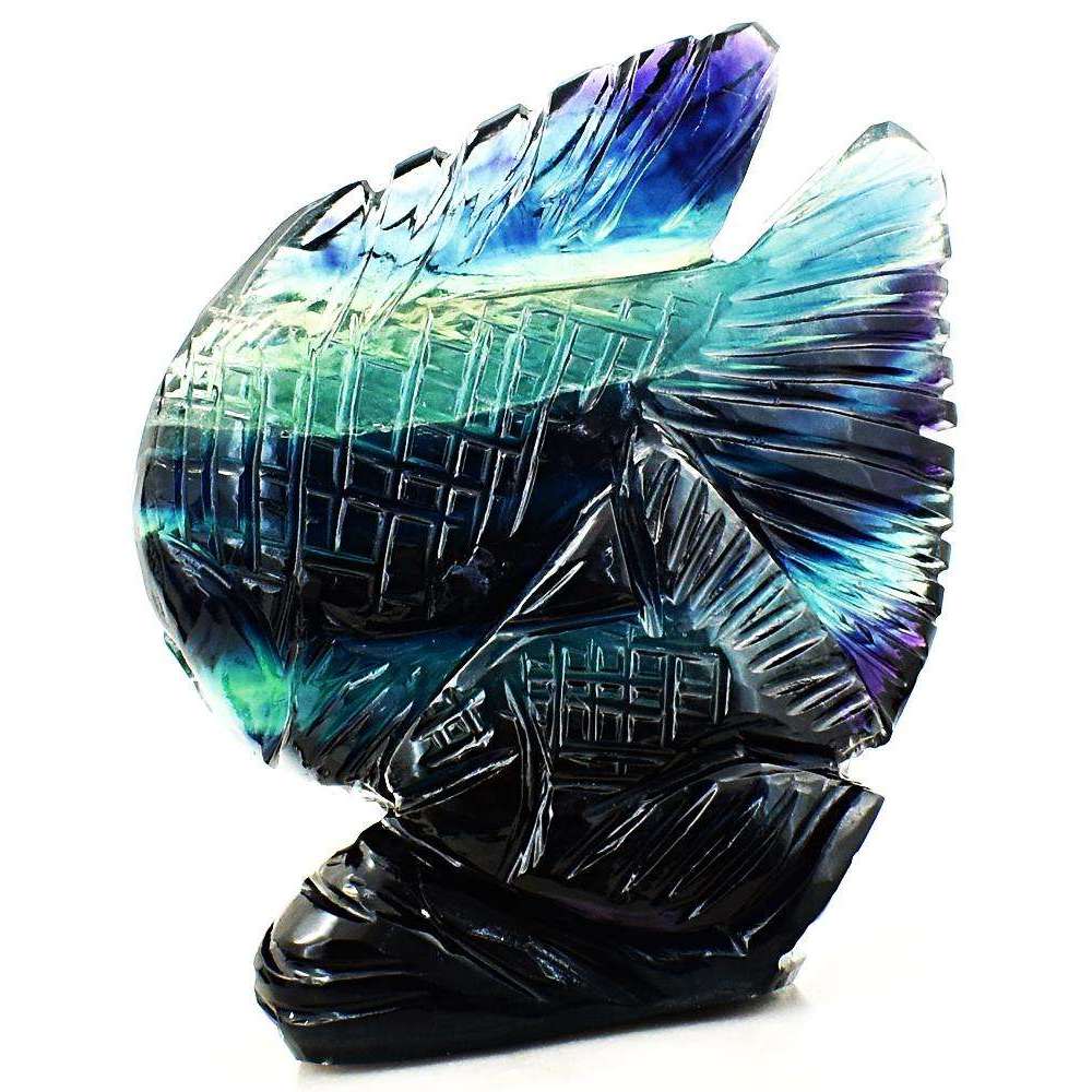 gemsmore:Beautiful Multicolor Fluorite Craftsmen Carved Fish Gemstone