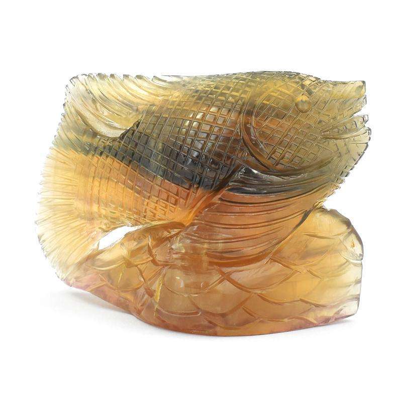 gemsmore:Beautiful Multicolor Fluorite Hand Carved Fish Sculpture