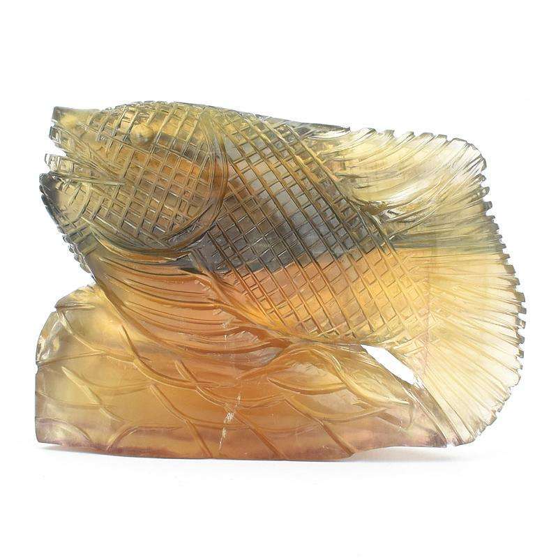 gemsmore:Beautiful Multicolor Fluorite Hand Carved Fish Sculpture