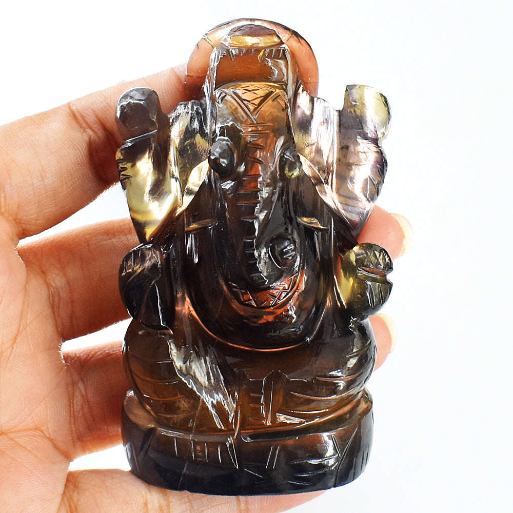 gemsmore:Beautiful Multicolor Fluorite Hand Carved Ganesha