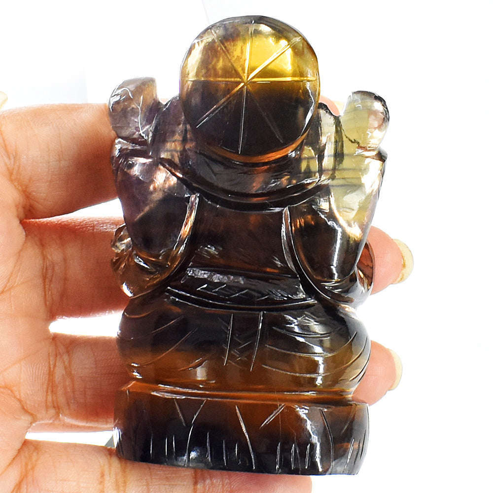 gemsmore:Beautiful Multicolor Fluorite Hand Carved Ganesha