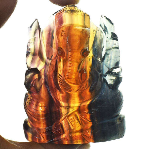 gemsmore:Beautiful Multicolor Fluorite Hand Carved Ganesha