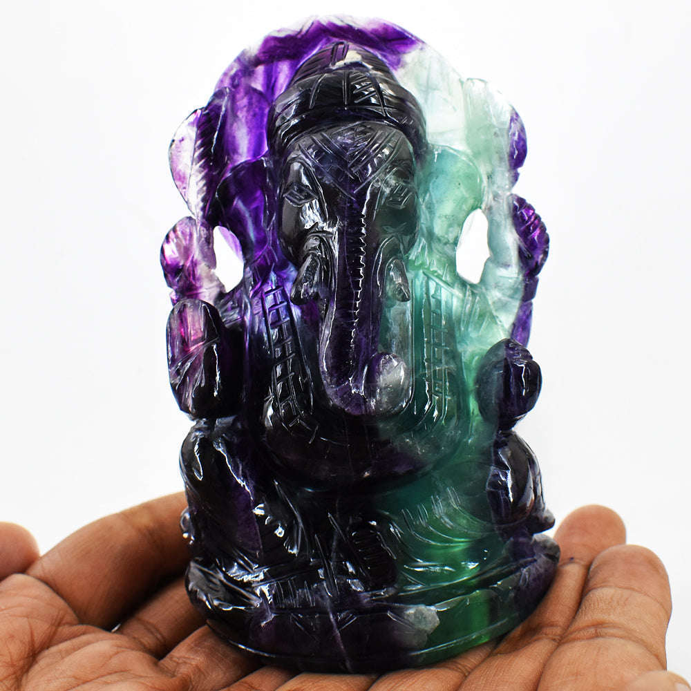 gemsmore:Beautiful Multicolor Fluorite  Hand Carved Genuine Crystal Gemstone Carving Lord Ganesha