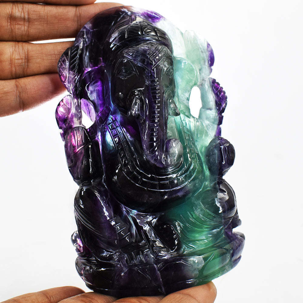 gemsmore:Beautiful Multicolor Fluorite  Hand Carved Genuine Crystal Gemstone Carving Lord Ganesha