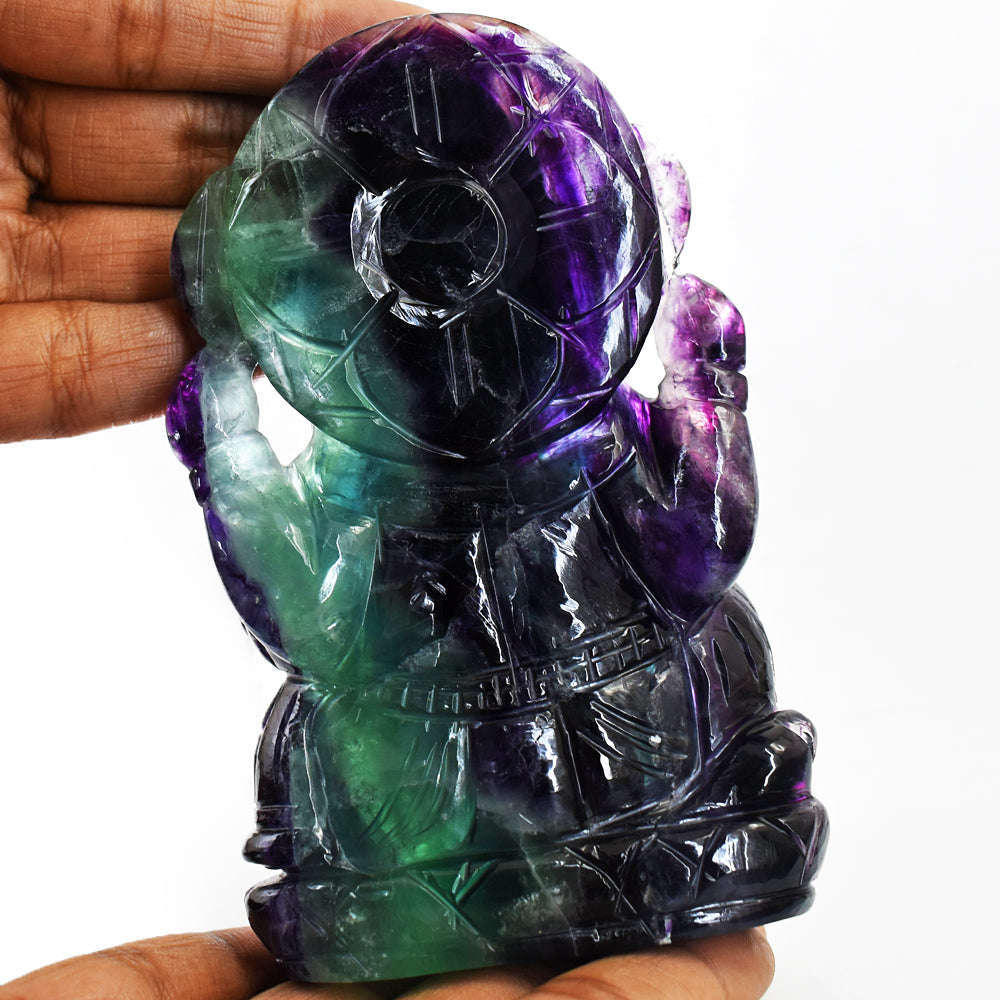 gemsmore:Beautiful Multicolor Fluorite  Hand Carved Genuine Crystal Gemstone Carving Lord Ganesha