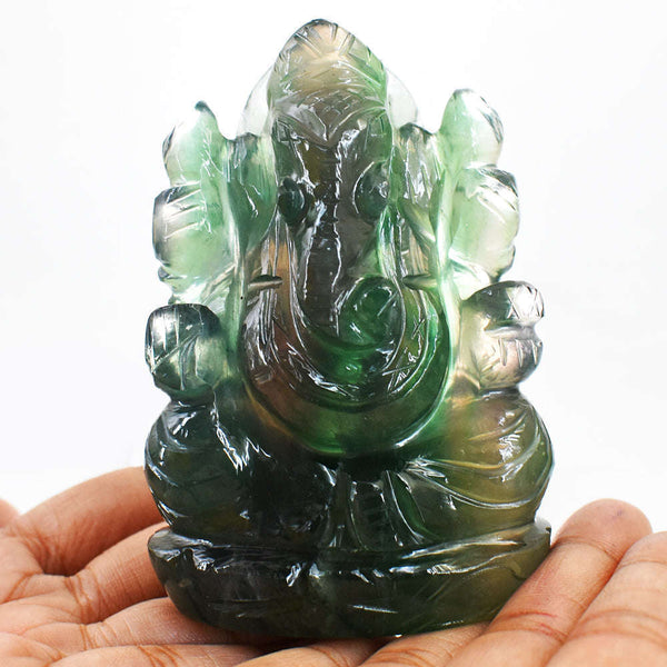 gemsmore:Beautiful Multicolor Fluorite Hand Carved Genuine Crystal Gemstone Carving Lord Ganesha