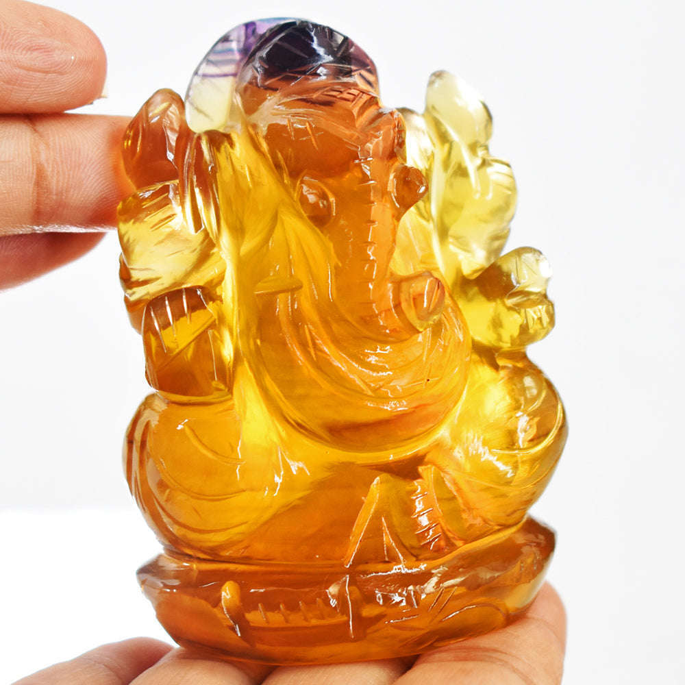 gemsmore:Beautiful Multicolor Fluorite Hand Carved Genuine Crystal Gemstone Carving Lord Ganesha