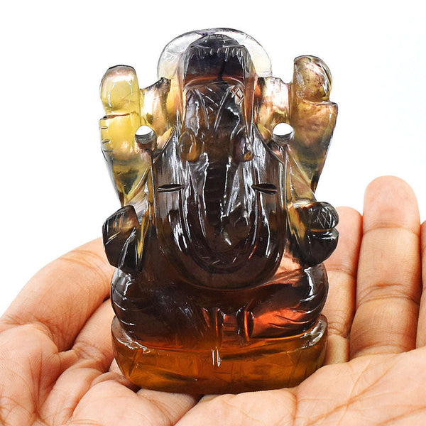 gemsmore:Beautiful Multicolor Fluorite Hand Carved Lord Ganesha