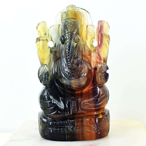 gemsmore:Beautiful Multicolor Fluorite Hand Carved Lord Ganesha