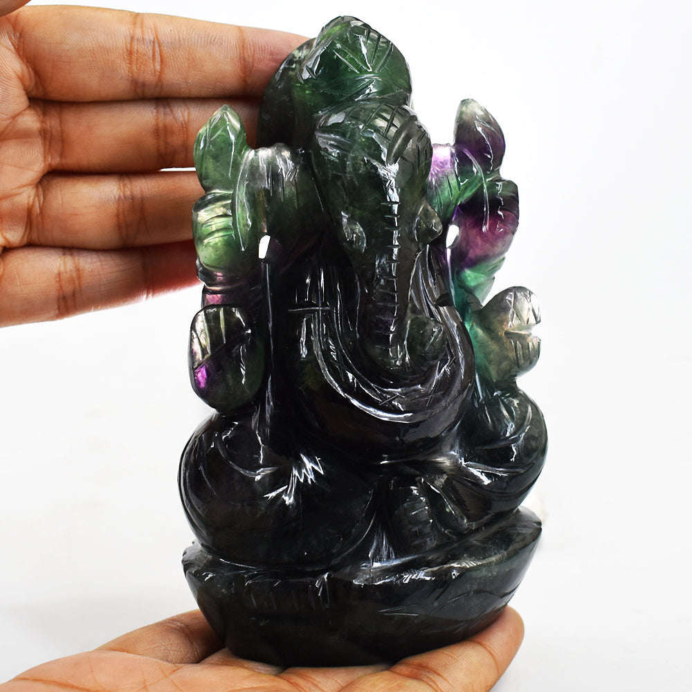 gemsmore:Beautiful  Multicolor Fluorite Hand Carved Lord Ganesha