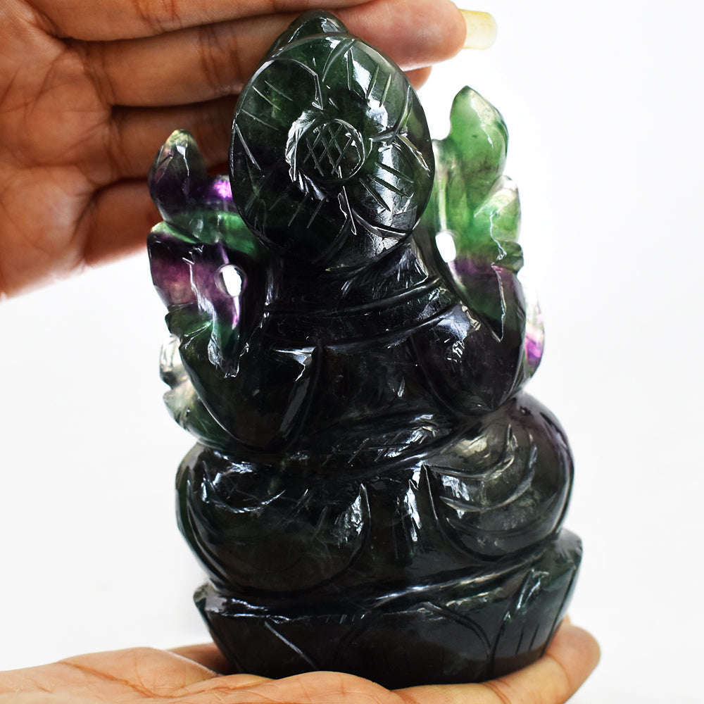 gemsmore:Beautiful  Multicolor Fluorite Hand Carved Lord Ganesha