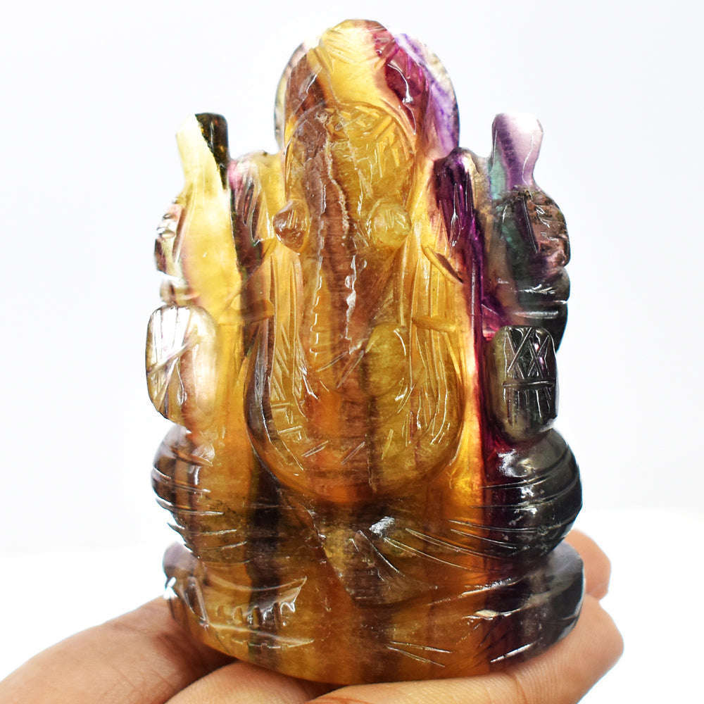 gemsmore:Beautiful  Multicolor Fluorite Hand Carved Lord Ganesha