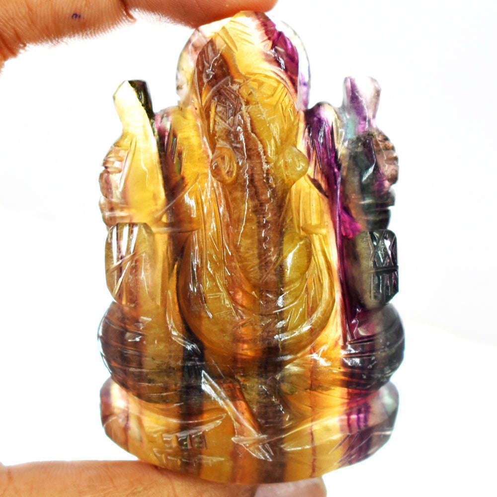 gemsmore:Beautiful  Multicolor Fluorite Hand Carved Lord Ganesha