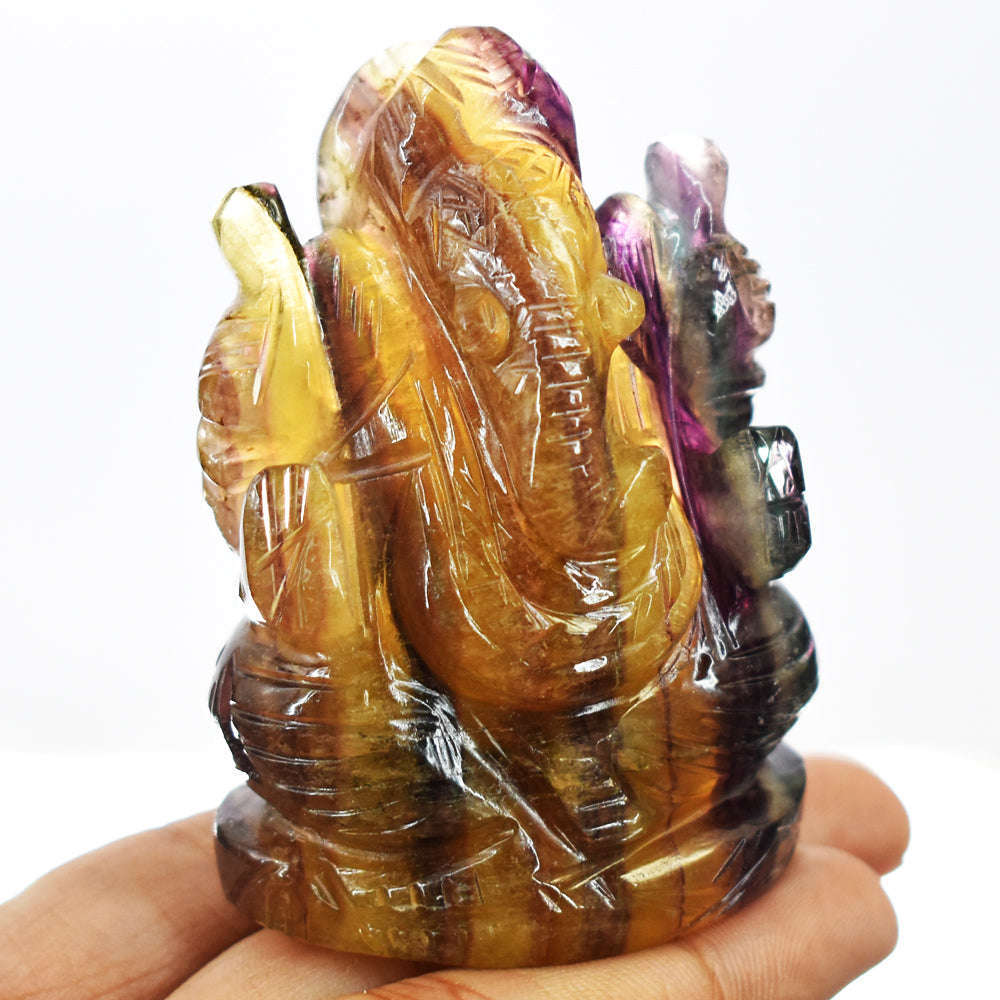 gemsmore:Beautiful  Multicolor Fluorite Hand Carved Lord Ganesha