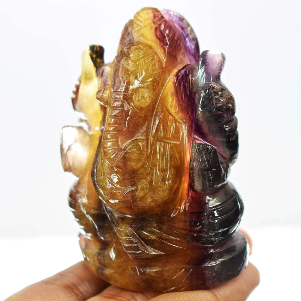 gemsmore:Beautiful  Multicolor Fluorite Hand Carved Lord Ganesha