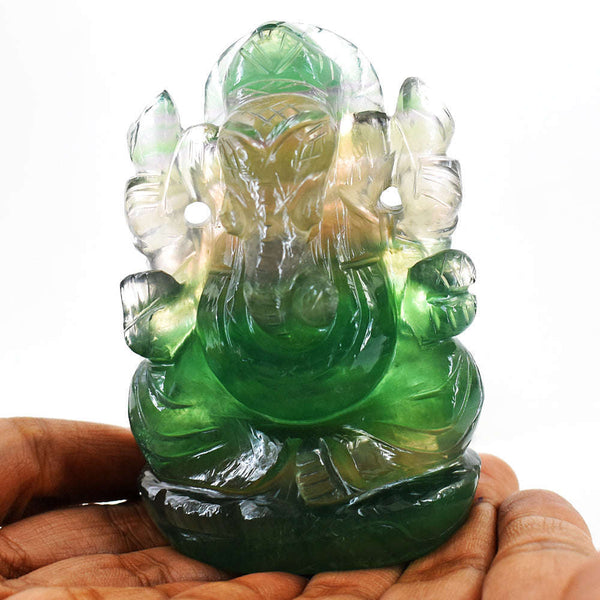 gemsmore:Beautiful  Multicolor Fluorite Hand Carved Lord Ganesha Carving