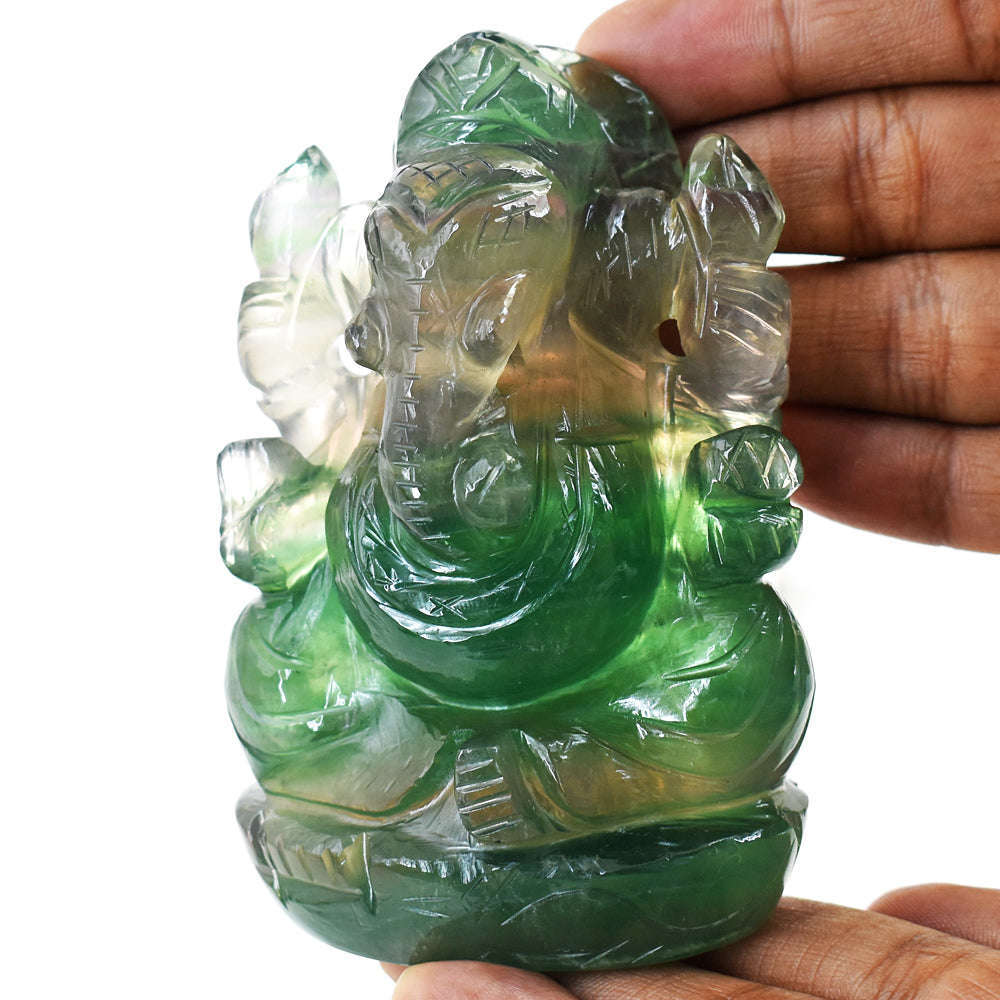 gemsmore:Beautiful  Multicolor Fluorite Hand Carved Lord Ganesha Carving
