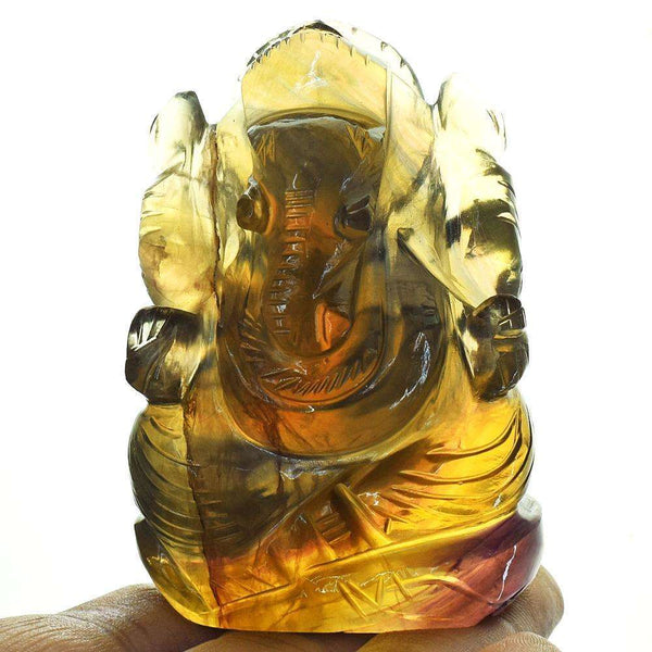 gemsmore:Beautiful Multicolor Fluorite Hand Carved Lord Ganesha