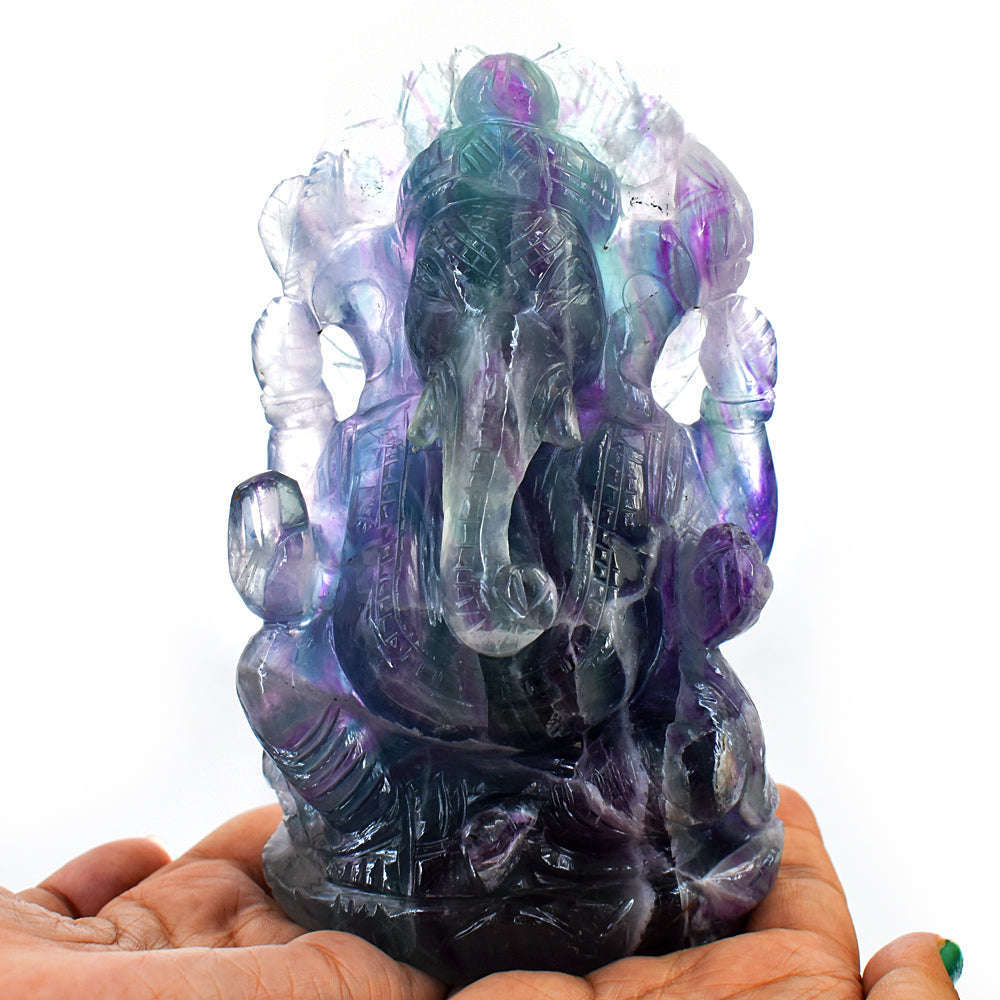gemsmore:Beautiful Multicolor Fluorite Hand Carved Lord Ganesha Idol