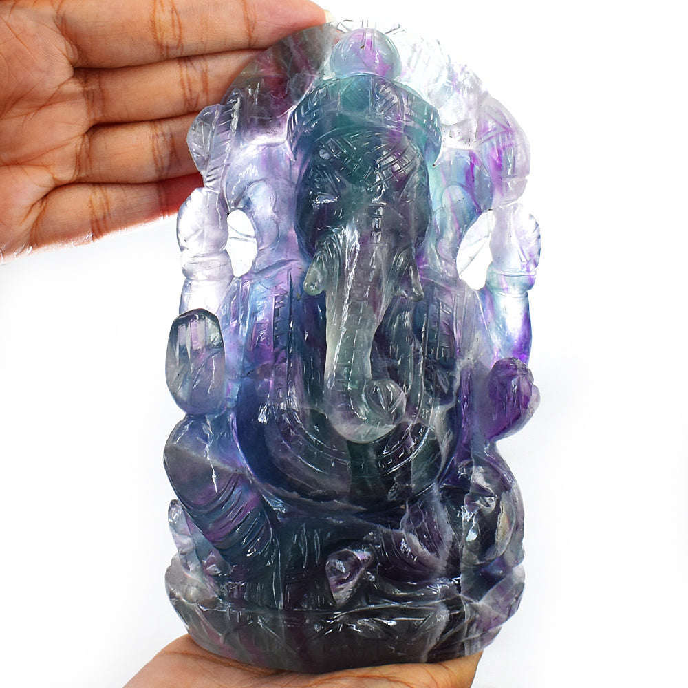 gemsmore:Beautiful Multicolor Fluorite Hand Carved Lord Ganesha Idol
