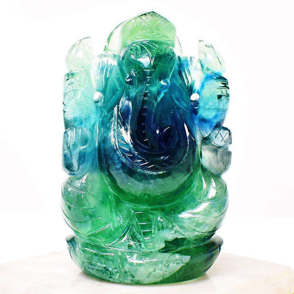 gemsmore:Beautiful Multicolor Fluorite Hand Carved Lord Ganesha Idol