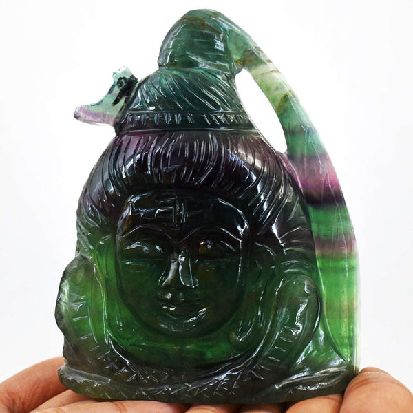 gemsmore:Beautiful  Multicolor Fluorite Hand Carved Lord Shiva Head Carving