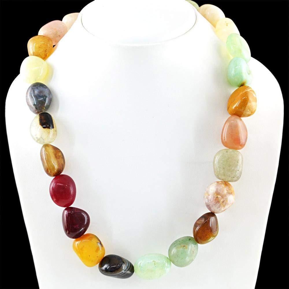 gemsmore:Beautiful Multicolor Multi Gemstone Necklace Natural Untreated Beads