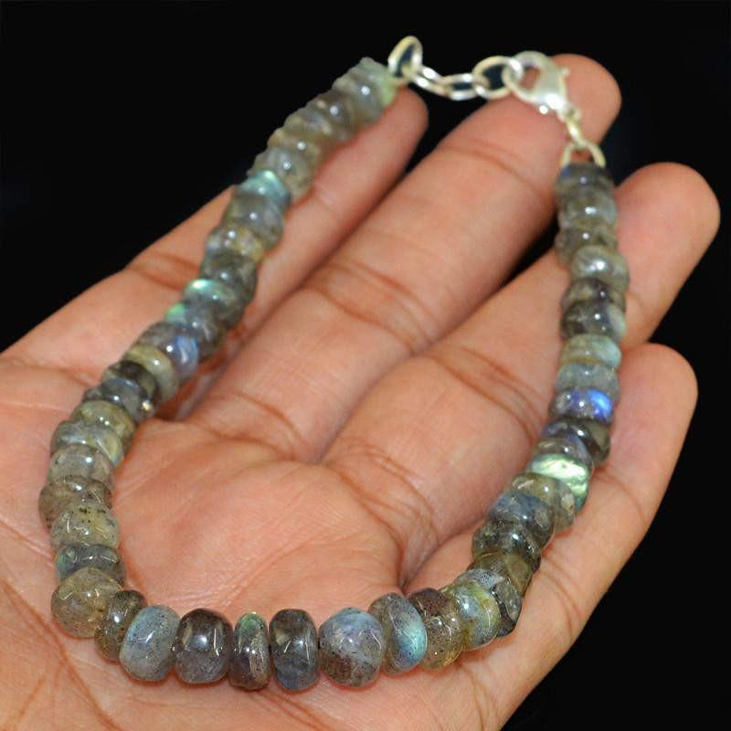 gemsmore:Beautiful Natural Blue Flash Labradorite Bracelet Round Shape Beads