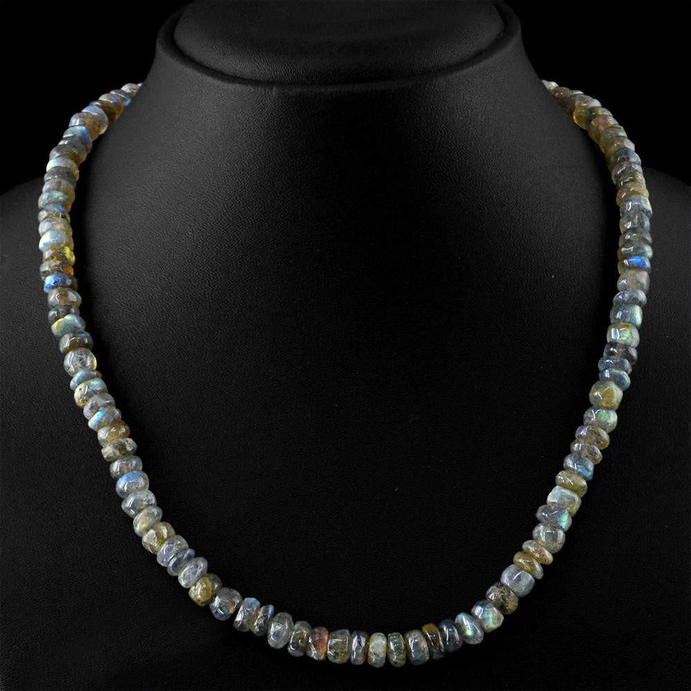 gemsmore:Beautiful Natural Blue Flash Labradorite Necklace Round Shape Beads