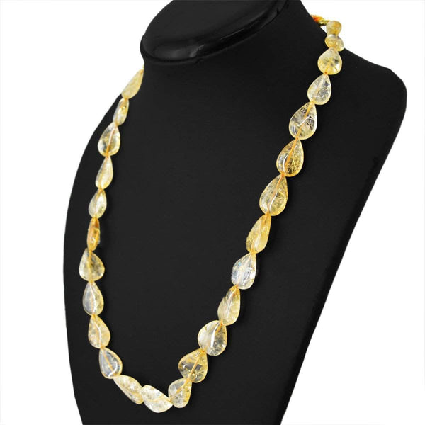 gemsmore:Beautiful Natural Golden Rutile Quartz Necklace Unheated Single Strand Pear Beads