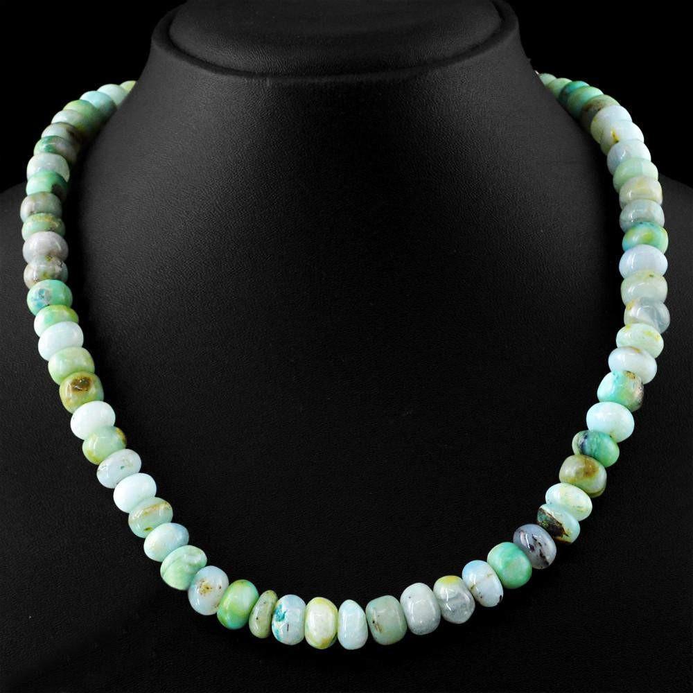 gemsmore:Beautiful Natural Peruvian Opal Necklace Untreated 20 Inches Long Round Beads