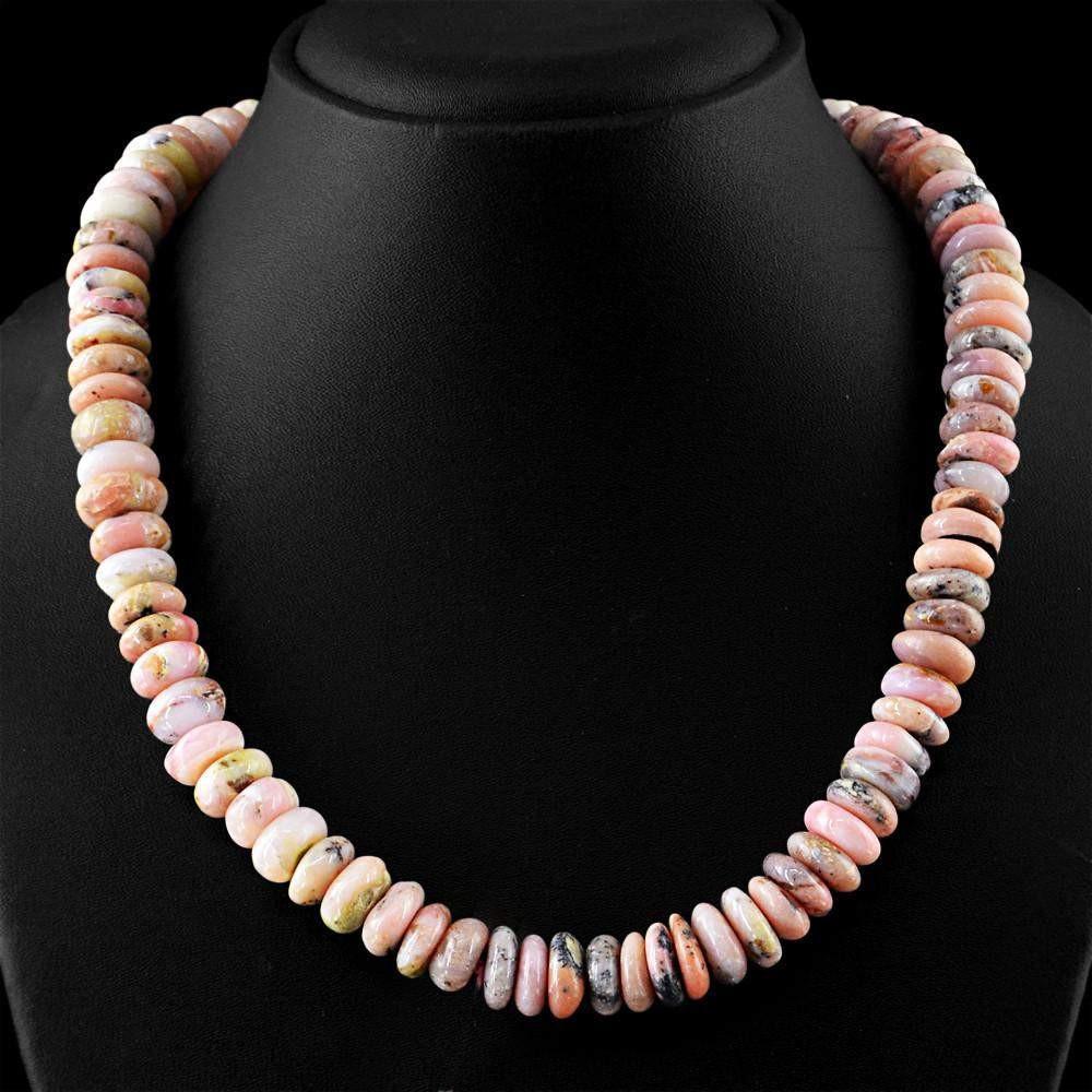 gemsmore:Beautiful Natural Pink Australian Opal Necklace Round Untreated Beads