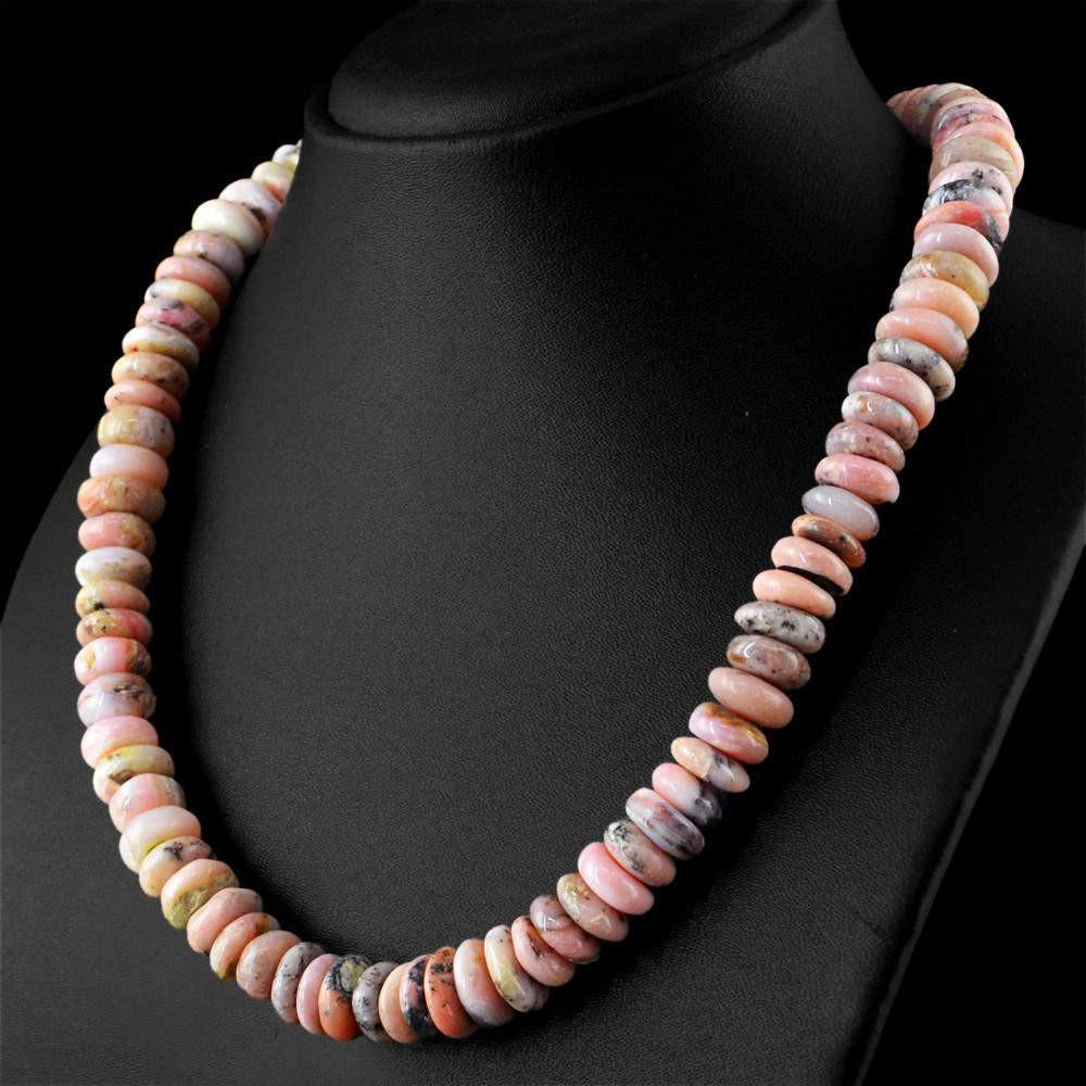 gemsmore:Beautiful Natural Pink Australian Opal Necklace Round Untreated Beads