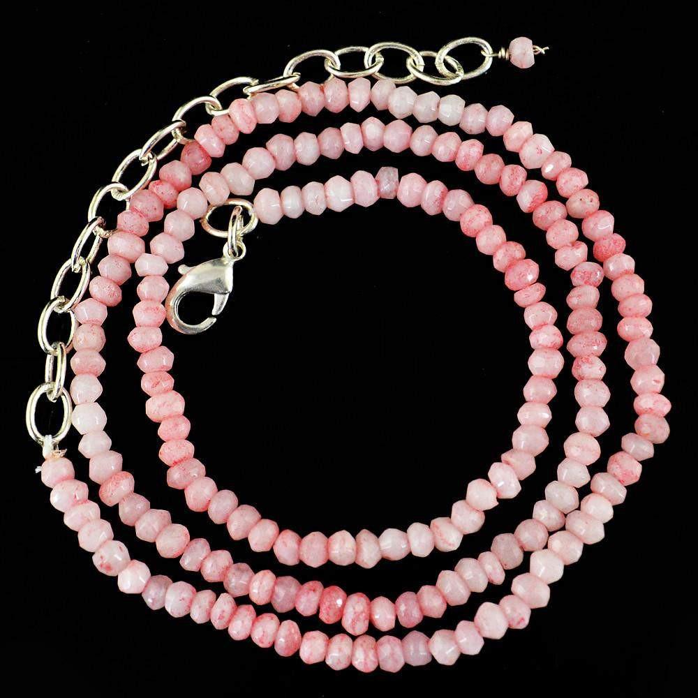 gemsmore:Beautiful Natural Pink Opal Necklace Round Shape Faceted Beads