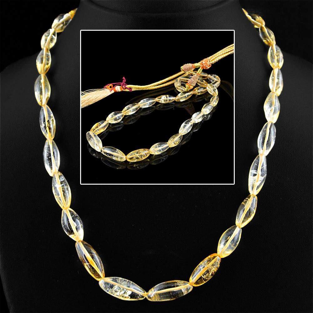 gemsmore:Beautiful Natural Yellow Citrine Necklace Untreated Beads