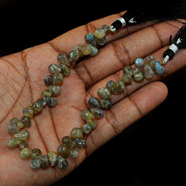 gemsmore:Beautiful Pear Shape Blue Flash Labradorite Drilled Beads Strand