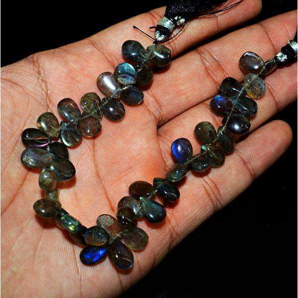 gemsmore:Beautiful Pear Shape Blue Flash Labradorite Drilled Beads Strand