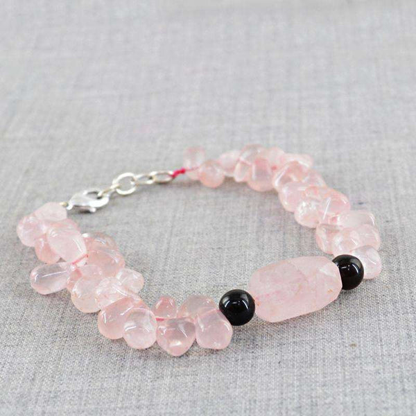 gemsmore:Beautiful Pink Rose Quartz Bracelet Natural Untreated Beads