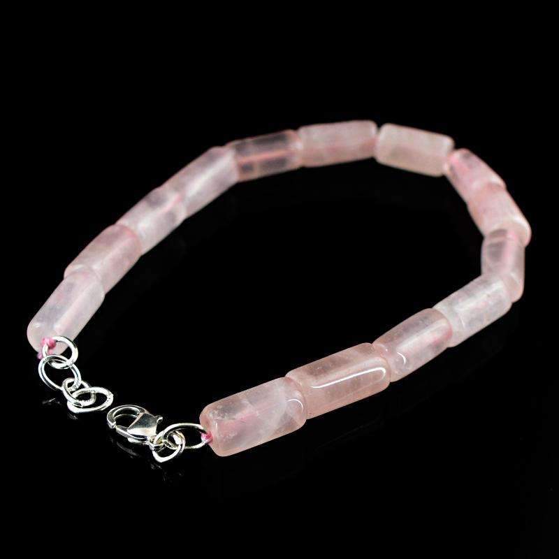gemsmore:Beautiful Pink Rose Quartz Bracelet Natural Untreated Beads