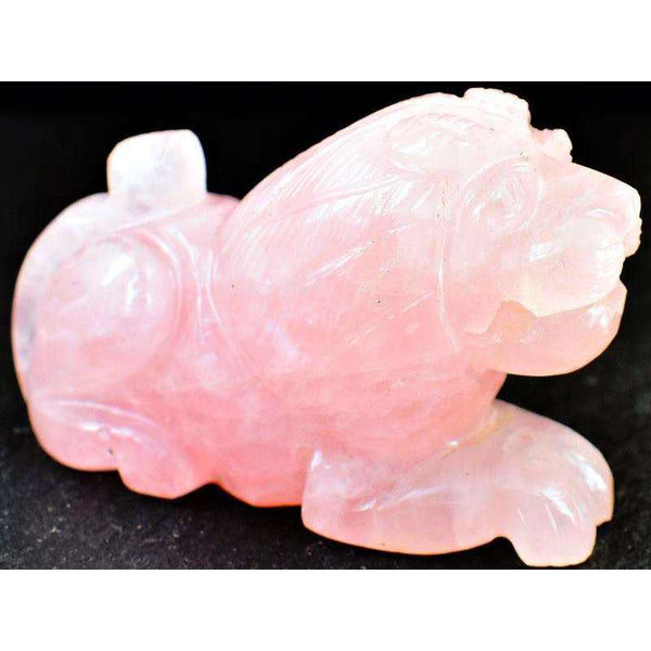 gemsmore:Beautiful Pink Rose Quartz Carved Lion