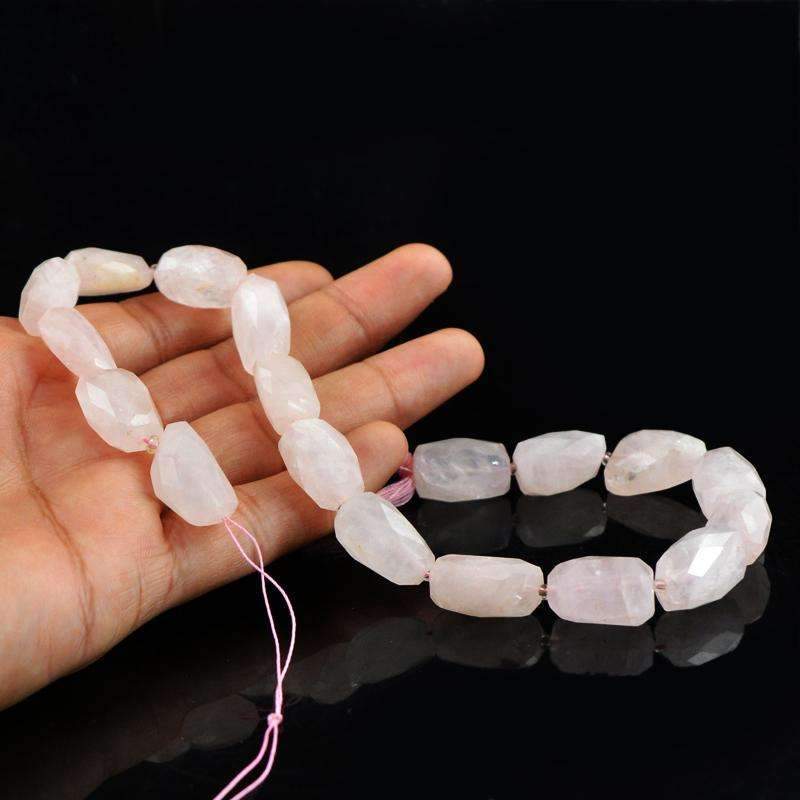 gemsmore:Beautiful Pink Rose Quartz Drilled Beads Strand - Natural Faceted